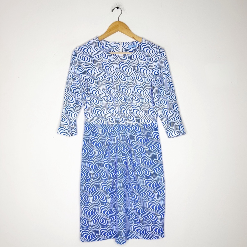 J. McLaughlin Catalina Cloth Mia Dress Oahu Waves Blue White Size Medium Stretch